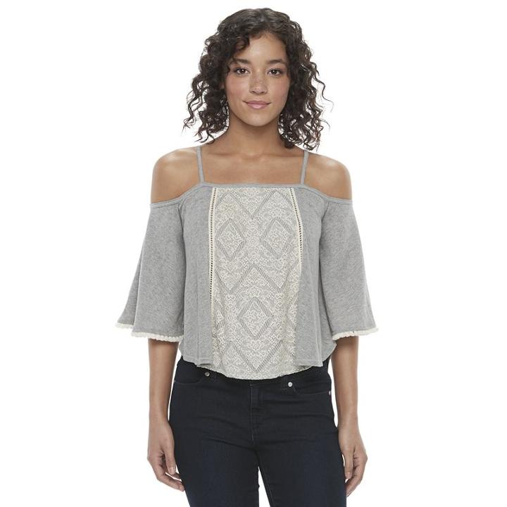 Juniors' Mason & Belle Pointelle Lace Top, Girl's, Size: Xs, Grey Other