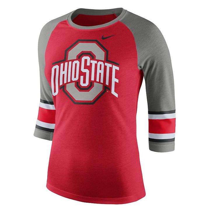 Women's Nike Ohio State Buckeyes Striped Sleeve Tee, Size: Small, Red