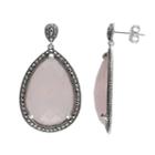 Lavish By Tjm Sterling Silver Rose Quartz Halo Teardrop Earrings - Made With Swarovski Marcasite, Women's, Pink