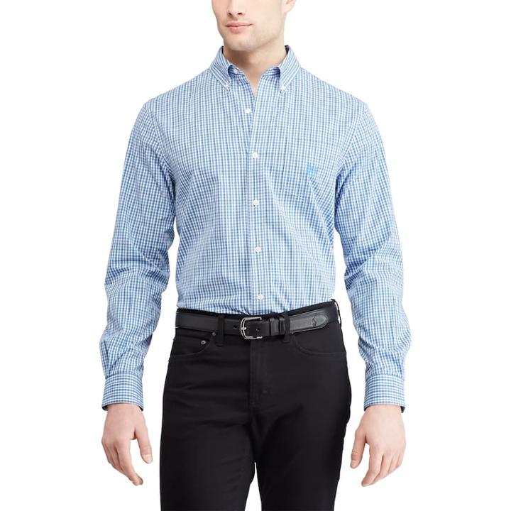 Big & Tall Chaps Regular-fit Plaid Easy-care Stretch Button-down Shirt, Men's, Size: L Tall, Blue