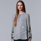 Women's Simply Vera Vera Wang Embroidered Striped Peasant Top, Size: Xs, Black