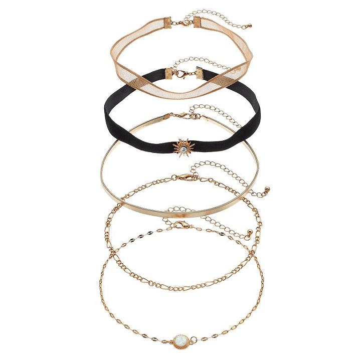 Starburst & Mesh Choker Necklace Set, Women's, Black