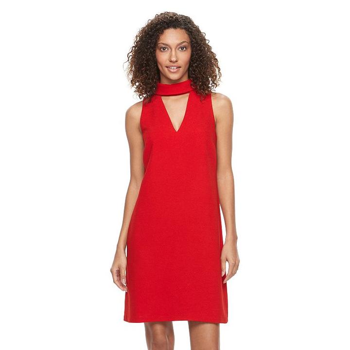 Women's Suite 7 Cutout Mockneck Shift Dress, Size: 6, Brt Red