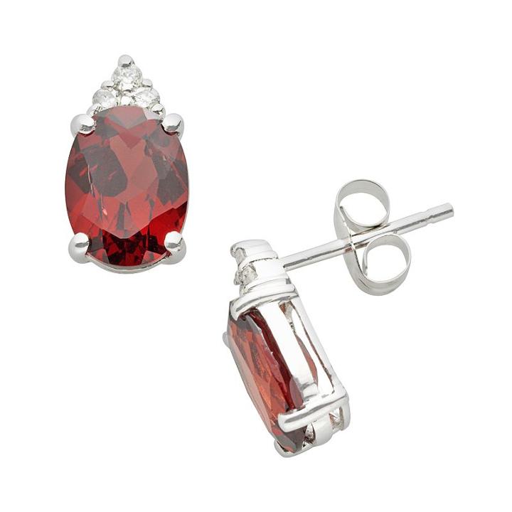 10k White Gold Garnet And Diamond Accent Stud Earrings, Women's, Red
