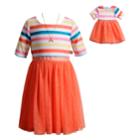 Girls 4-14 Dollie & Me Striped Dress With Necklace Set, Size: 7, Light Red