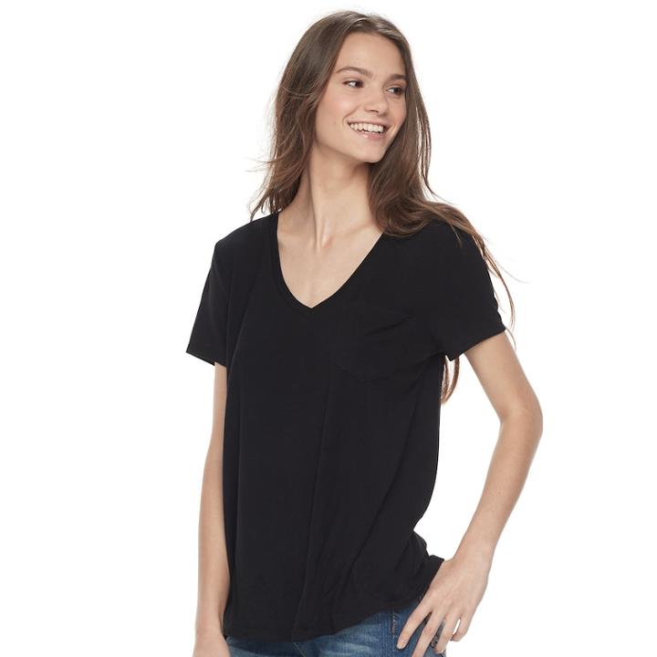 Juniors' So&reg; Oversized Round Hem Pocket Tee, Teens, Size: Medium, Black