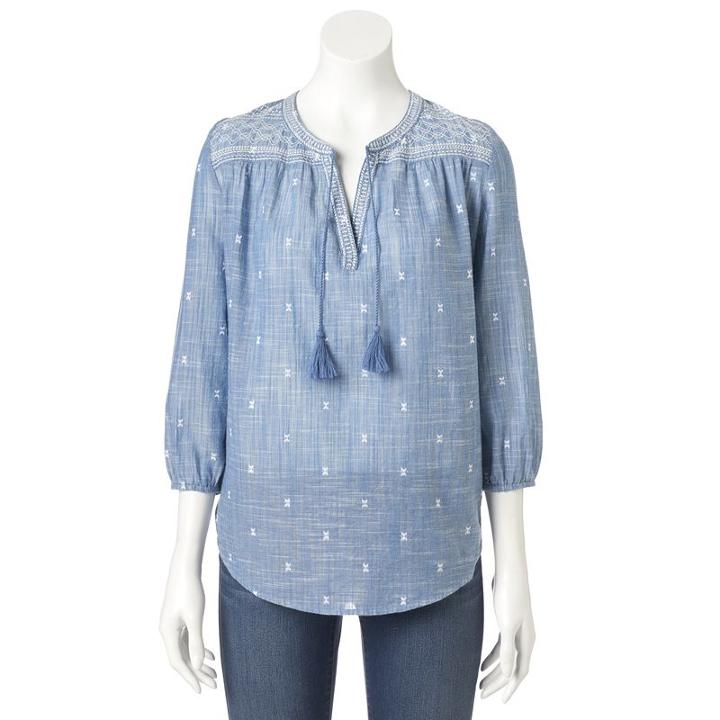 Women's Sonoma Goods For Life&trade; Embroidered Peasant Top, Size: Large, Med Blue