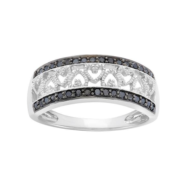 1/4 Carat T.w. Black And White Diamond Sterling Silver Heart Ring, Women's, Size: 7