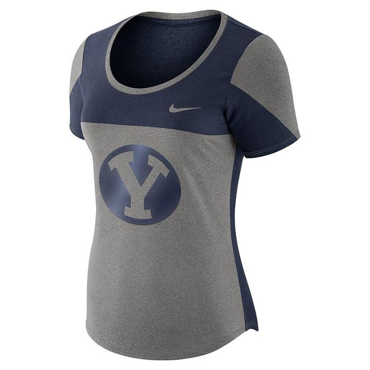 Women's Nike Byu Cougars Enzyme-washed Colorblock Tee, Size: Xl, Dark Grey