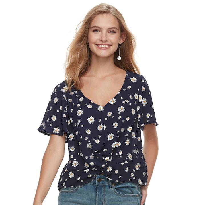 Juniors' Love, Fire Twist Front Top, Teens, Size: Medium, Blue (navy)