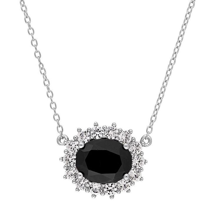 Sterling Silver Black Sapphire & Lab-created White Sapphire Oval Halo Pendant, Women's, Size: 17