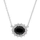 Sterling Silver Black Sapphire & Lab-created White Sapphire Oval Halo Pendant, Women's, Size: 17