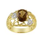 Diamond Accent & Cognac Quartz Yellow Rhodium-plated Sterling Silver Openwork Heart Ring, Women's, Size: 9, Brown
