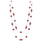 Red Bead Long Double Strand Station Necklace, Women's, Med Red