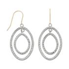 14k Gold And Sterling Silver Textured Oval Hoop Drop Earrings, Women's, Multicolor