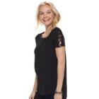 Juniors' Pink Rose Crisscross Short Sleeve Top, Teens, Size: Small, Black