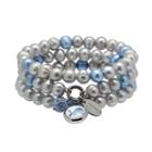 Detroit Lions Dyed Freshwater Cultured Pearl Team Logo Charm Stretch Bracelet Set, Women's, Grey