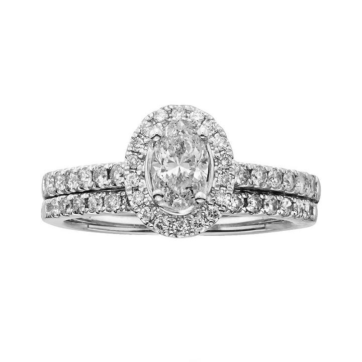 14k White Gold 1-ct. T.w. Oval-cut Igl Certified Diamond Frame Ring Set, Women's, Size: 7.50