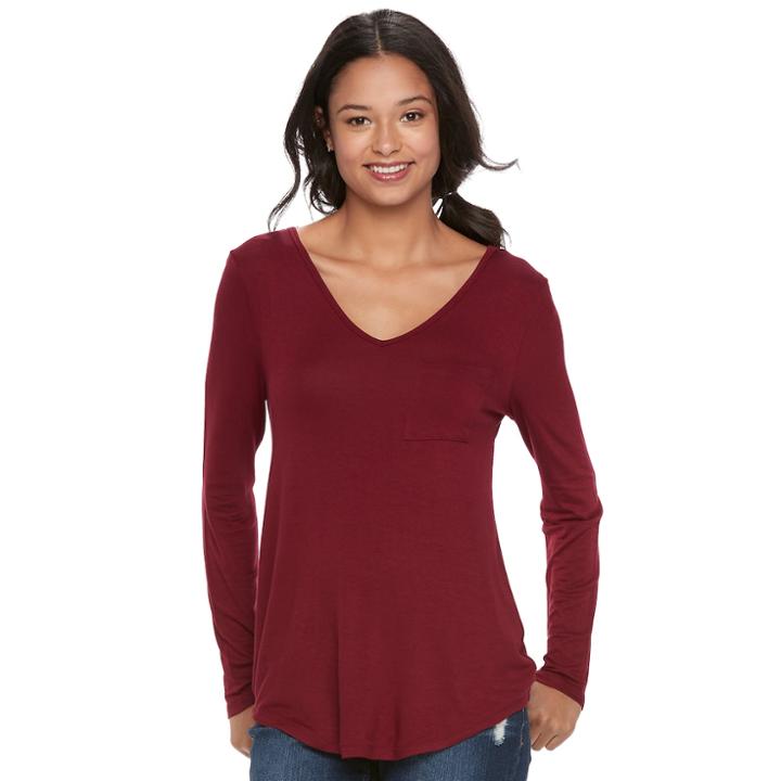 Juniors' Pink Republic V-back Long Sleeve Tunic, Teens, Size: Xl, Med Purple