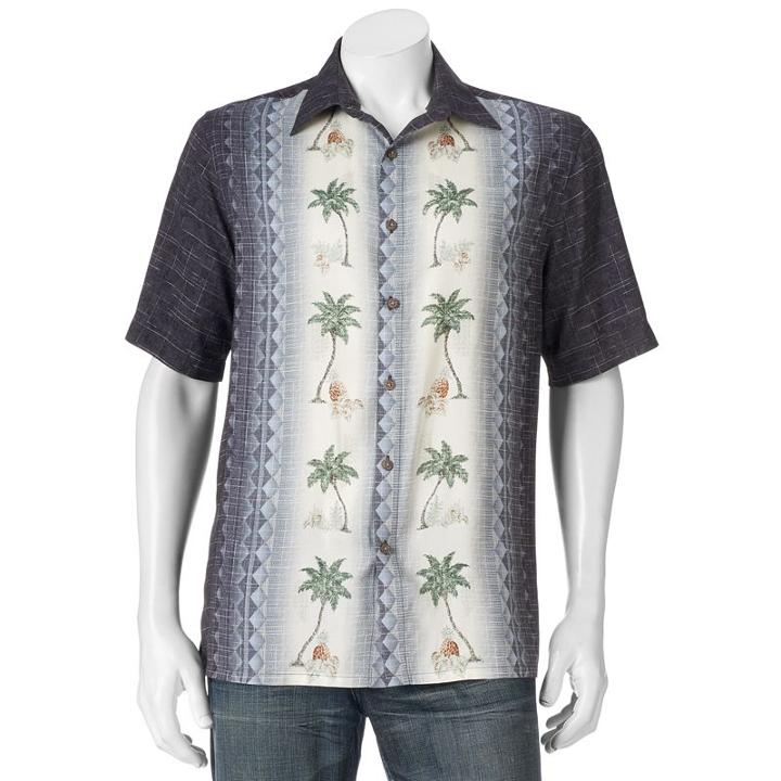 Big & Tall Batik Bay Classic-fit Tropical Button-down Shirt, Men's, Size: Xl Tall, Grey (charcoal)