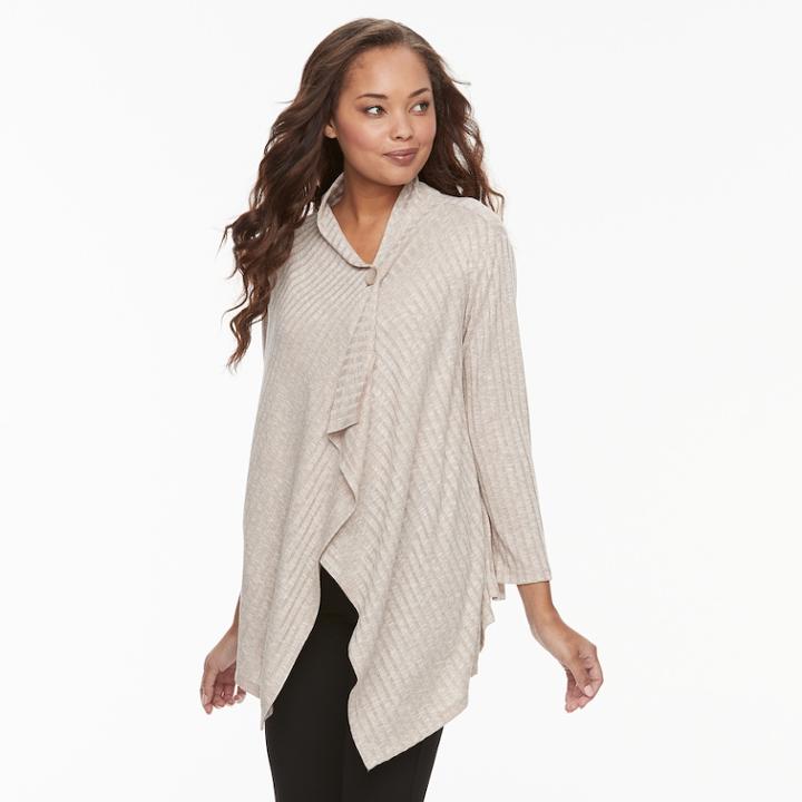 Petite Dana Buchman Flyaway Cardigan, Women's, Size: M Petite, Lt Beige