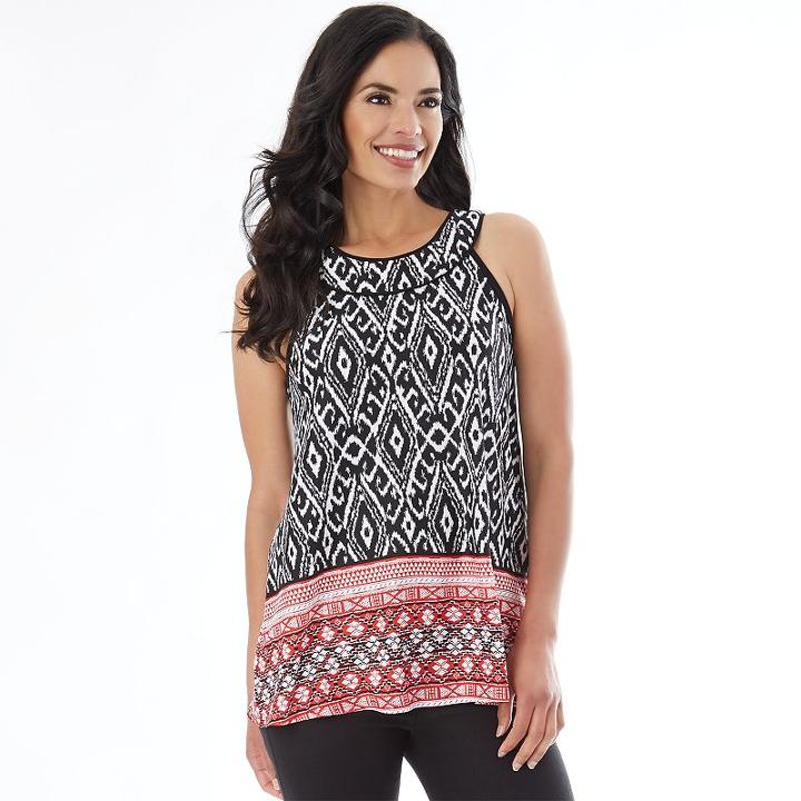 Women's Apt. 9 Printed Mandarin Swing Tank Top, Size: Xlrg Av/rg, Ovrfl Oth