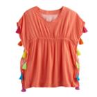Girls 7-16 So&reg; Kimono Cover-up P Blouse Ullover, Size: 14, Med Orange