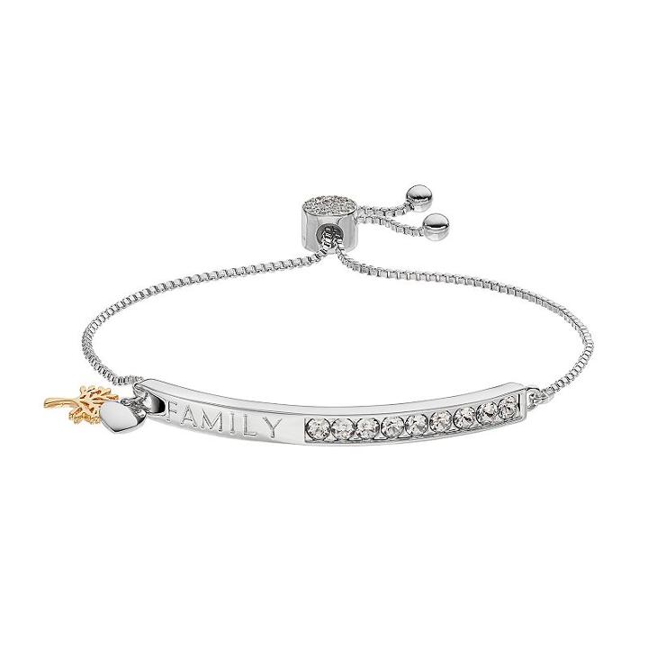 Brilliance Two Tone Family Tree Lariat Bracelet With Swarovski Crystals, Women's, Size: 7, White