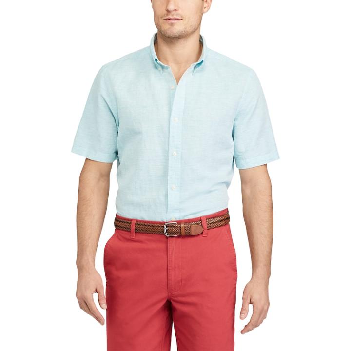 Big & Tall Chaps Classic-fit Linen-blend Button-down Shirt, Men's, Size: 3xl Tall, Blue