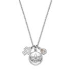 18k White Gold-plated Cubic Zirconia Fleur-de-lis Disc & Cross Charm Pendant Necklace, Women's
