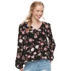 Juniors' Love, Fire Tie-front Long Sleeve Top, Teens, Size: Medium, Black