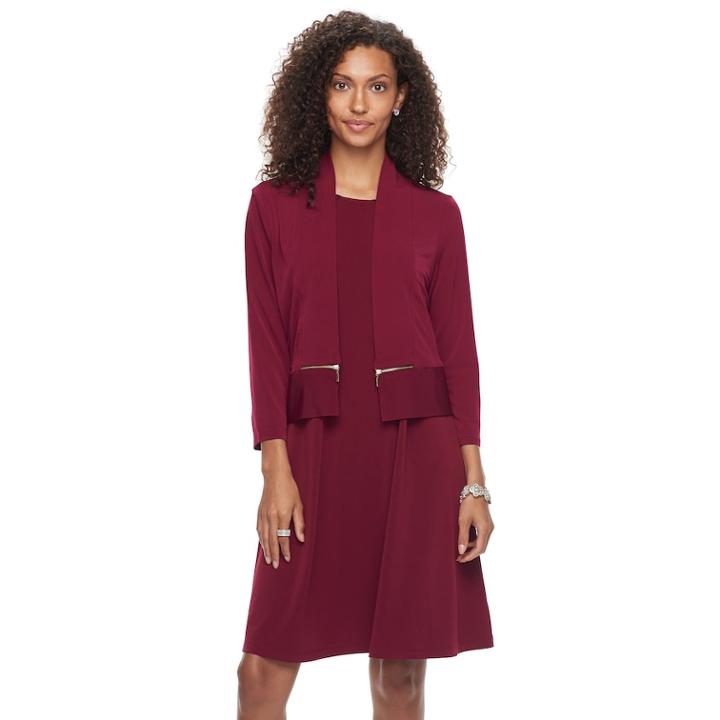 Women's Nina Leonard Zip Open-front Cardigan, Size: Small, Med Red