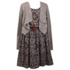 Girls 7-16 Bonnie Jean Printed Dress & Draped Cardigan Set With Necklace, Size: 12, Beig/green (beig/khaki)