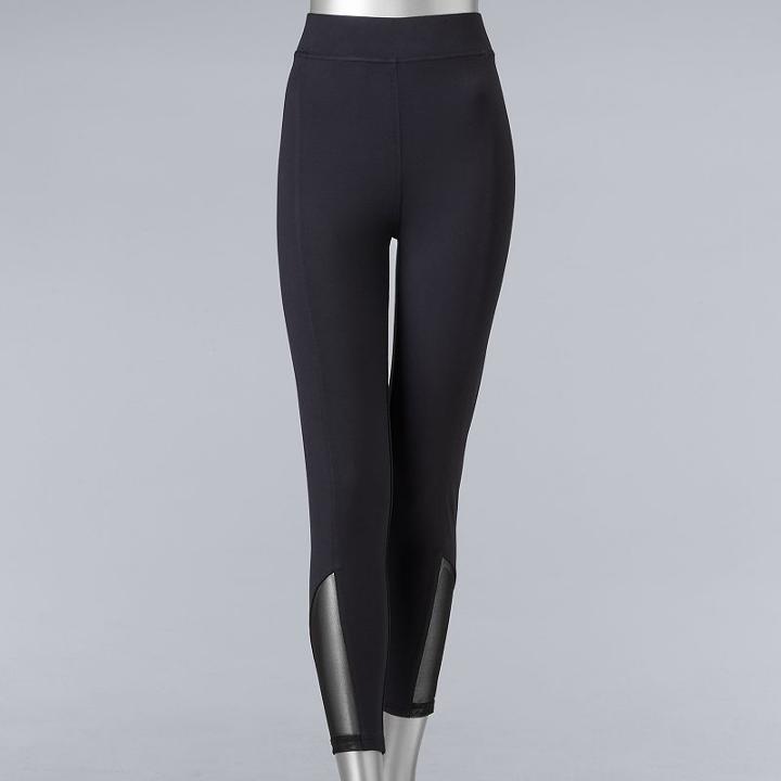 Simply Vera Vera Wang Soft Stretch Mesh Panel Skimmer Leggings, Women's, Size: Medium, Black