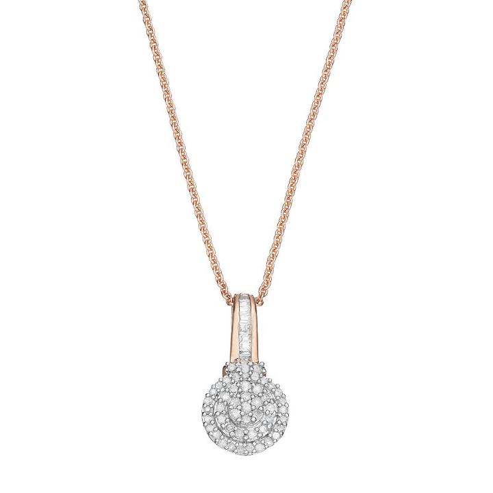 14k Rose Gold Over Silver 1/4 Carat T.w. Diamond Tiered Halo Pendant, Women's, Size: 18, White