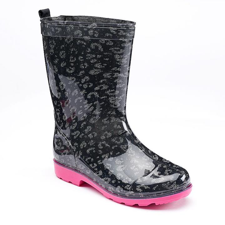 Girls 4-16 Capelli Glitter Leopard Rain Boots, Girl's, Size: 1/2, Oxford