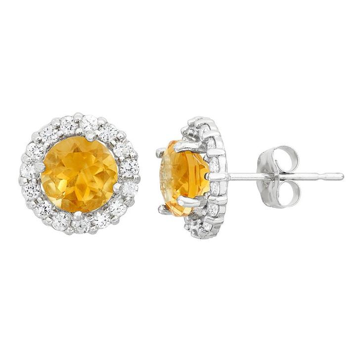 Lab-created Citrine & White Topaz 10k White Gold Halo Stud Earrings, Women's, Yellow