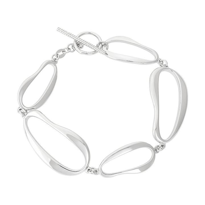 Sterling Silver Wavy Oval Link Toggle Bracelet, Women's, Size: 7.5