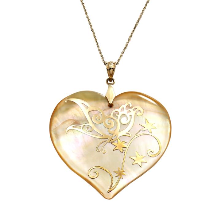14k Gold Mother-of-pearl Butterfly Heart Pendant, Size: 18, Multicolor
