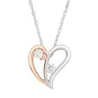 Two Tone 10k Gold 1/10 Carat T.w. Diamond 2-stone Heart Pendant Necklace, Women's, Size: 18, White