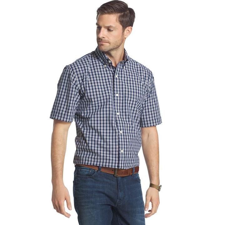 Big & Tall Arrow Hamilton Classic-fit Plaid Poplin Button-down Shirt, Men's, Size: L Tall, Blue (navy)