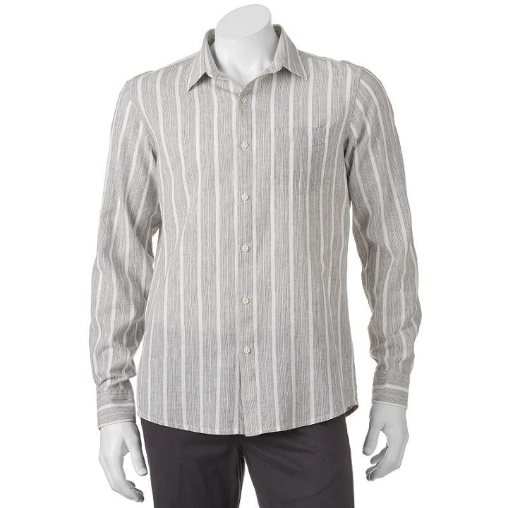 Men's Marc Anthony Slim-fit Striped Linen-blend Button-down Shirt, Size: Medium, Lt Beige