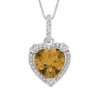 Sterling Silver Citrine And Diamond Accent Heart Frame Pendant, Women's, Size: 18, Orange