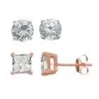 Cubic Zirconia 18k Rose Gold Over Silver Stud Earring Set, Women's, White