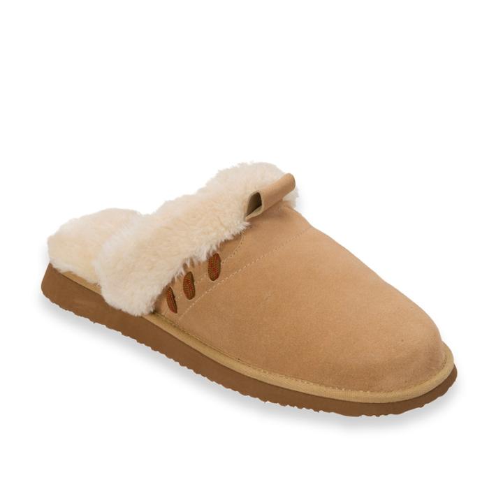 Women's Dearfoams Suede Laced Scuff Slippers, Size: Medium (10), Beige