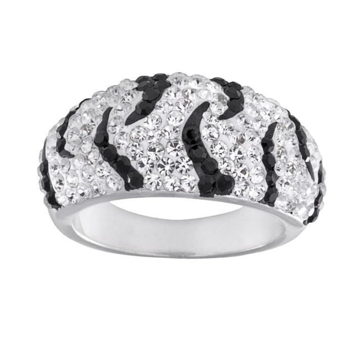 Silver-plated Crystal Zebra Stripe Dome Ring, Women's, Size: 6, Black