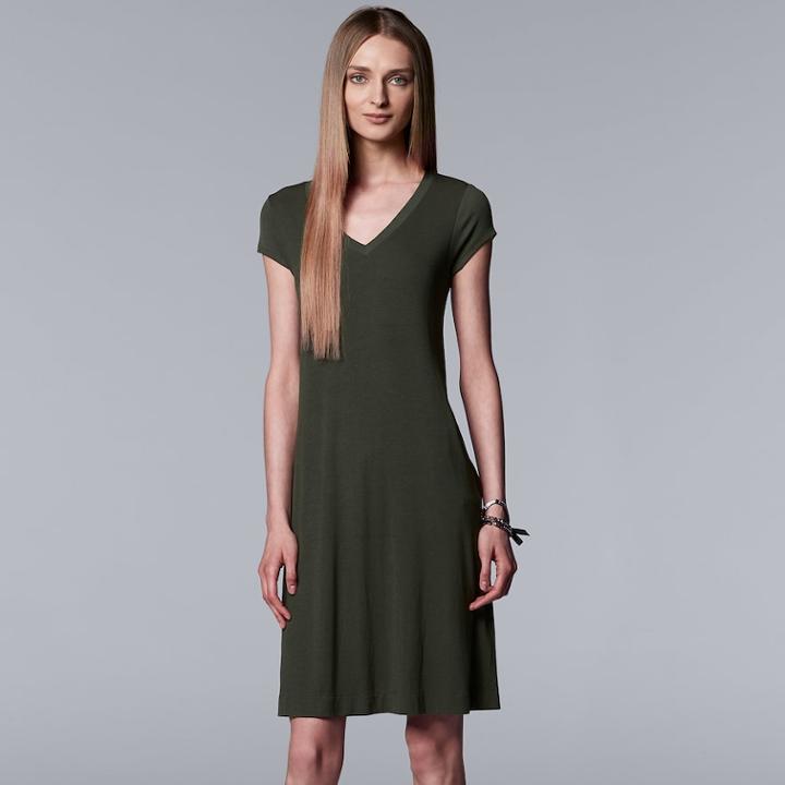Women's Simply Vera Vera Wang Ribbed T-shirt Dress, Size: Xl, Dark Green