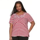 Plus Size Napa Valley Striped Embellished Tee, Women's, Size: 3xl, Brt Red