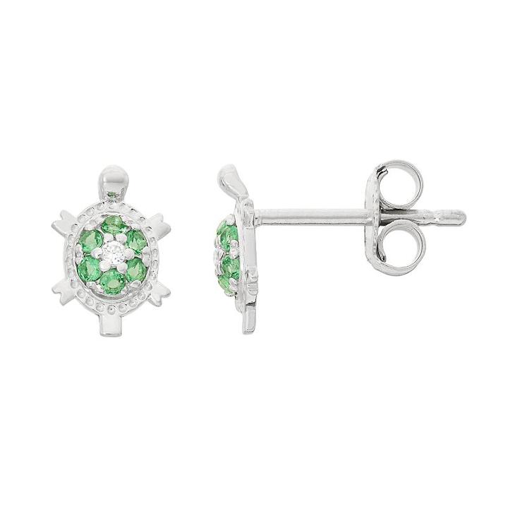 Junior Jewels Kids' Sterling Silver Cubic Zirconia Turtle Stud Earrings, Women's, White
