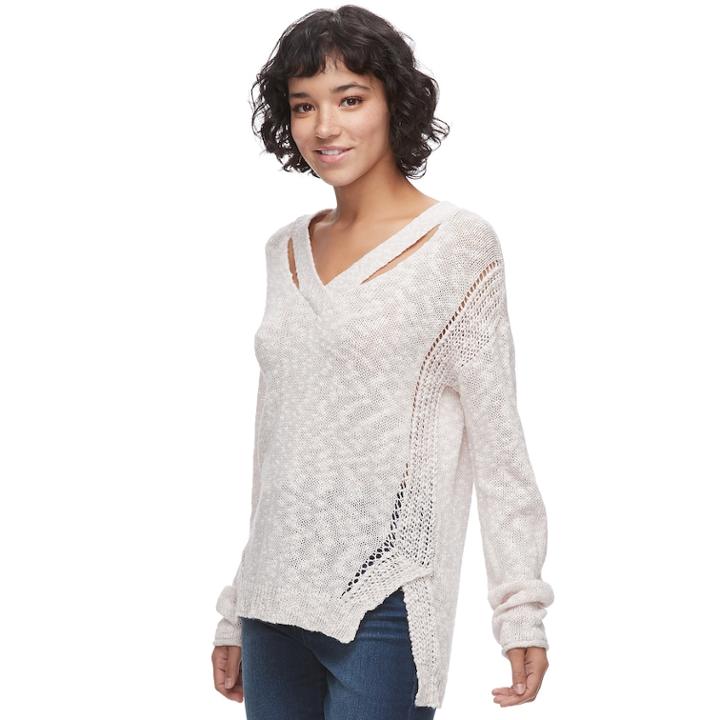 Juniors' Mudd&reg; Cut-out V-neck Sweater, Teens, Size: Small, Light Pink